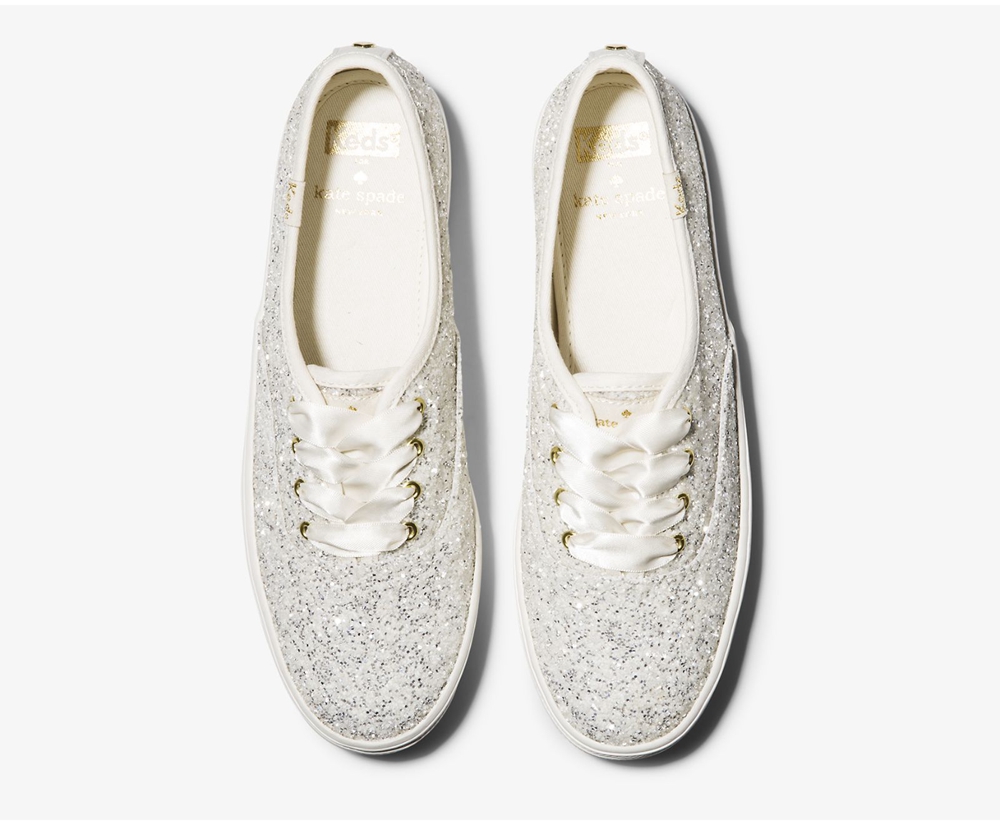 Basket Keds Femme Blanche - Kate Spade New York Triple Glitter - 459-JPWRLC